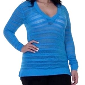 Michael Michael Kors Turquoise Pointelle Knit Vneck Sweater Size Small